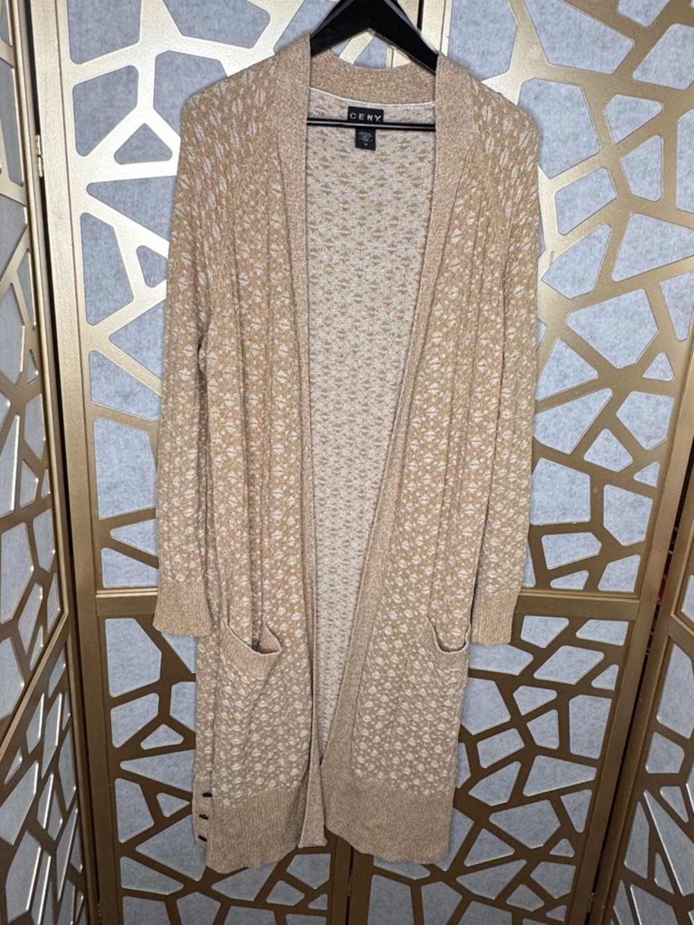 Ceny Open Front Textured Cardigan Sweater – Beige Neutral Cozy Chic Size M - Picture 2 of 9